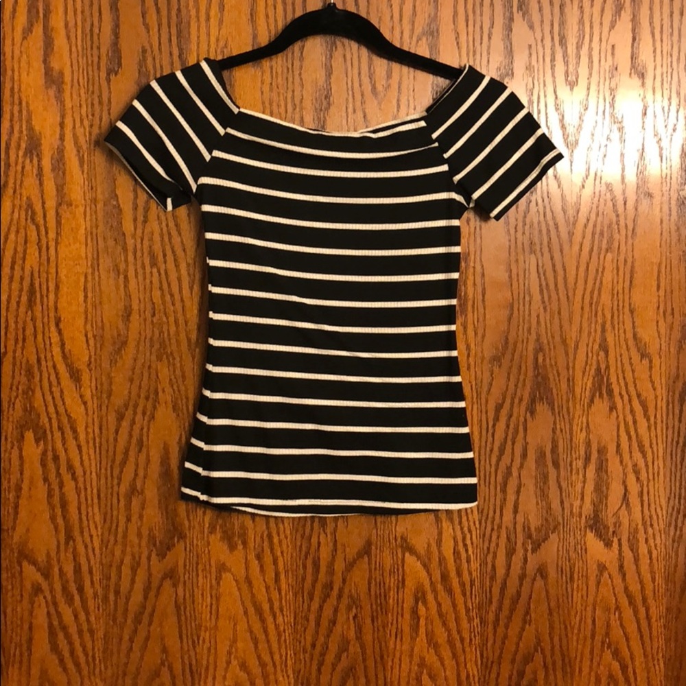 Striped Top with swooping neckline